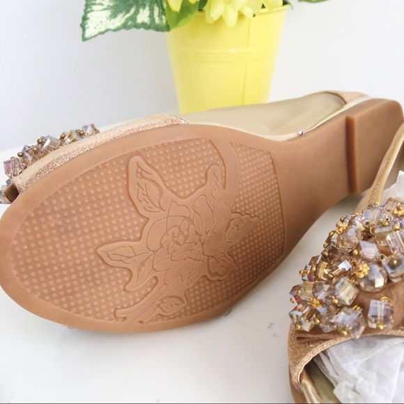 Beige Sparkly Peep Toe Flats size 6.5 - Picture 4 of 4